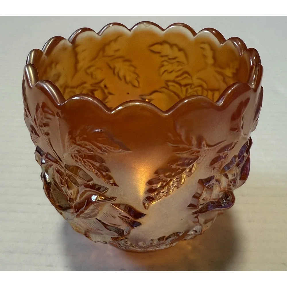 Vintage Dugan Marigold Carnival Glass - Wreath of Roses - Small Bowl‎ Cup Vase